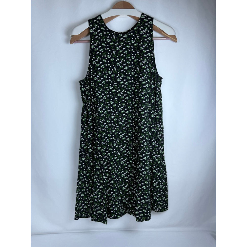Women's Old Navy Black White Green Floral Mini Dress Size L $5 w/$25 purchase - Picture 2 of 9